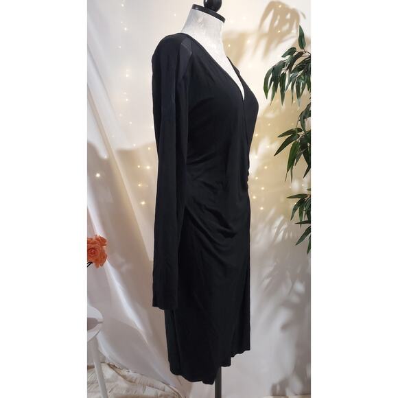 Cache Vtg Surplice Pullover Faux Wrap Midi Dress Size L Long Sleeve Mesh Black - Picture 4 of 10